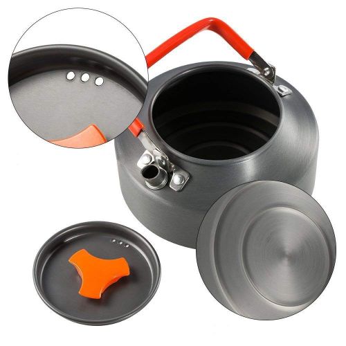  TAESOUW-Camping Outdoor Cooking Equipment Aluminium Compact Camping Cookware Mess Kit Pot Pan Kettle Stove Cups Spork Spatula Collapsible Backpacking Cookset with Mesh Bag Outdoor Camping