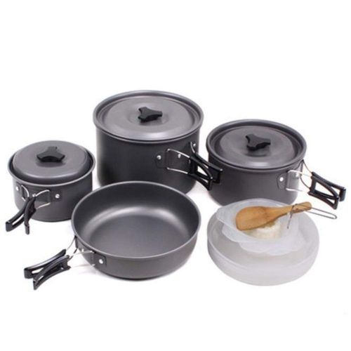  TAESOUW-Camping Collapsible Camping Cookware Mess Kit 3 Pots 1 Pan Spatula Bowls Dishes Outdoor Cooking Equipment Portable Aluminium Cookset with Carry Bag for 4-5 Person Outdoor Camping