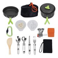 TAESOUW-Camping Lightweight Aluminium Collapsible Camping Cookware Mess Kit Outdoor Pot Pan Mini Stove Spatula Bowl Spork Cooking Equipment Portable Backpacking Cookset with Mesh Bag Outdoor Campi