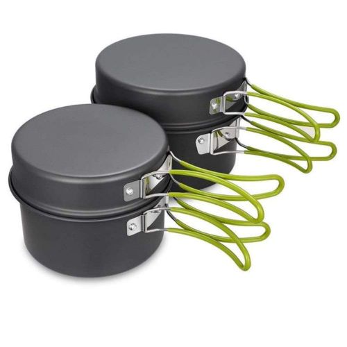  TAESOUW-Camping Collapsible Aluminium Camping Cookware Mess Kit 2 Pots 2 Pans Spatula Bowls Lightweight Outdoor Cooking Equipment Portable Backpacking Cookset with Mesh Bag Outdoor Camping
