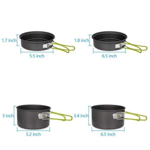  TAESOUW-Camping Collapsible Aluminium Camping Cookware Mess Kit 2 Pots 2 Pans Spatula Bowls Lightweight Outdoor Cooking Equipment Portable Backpacking Cookset with Mesh Bag Outdoor Camping