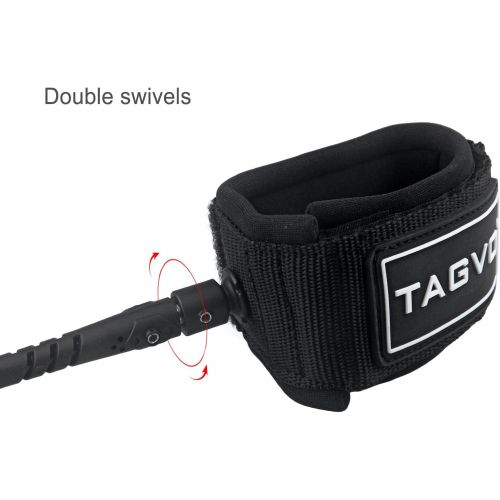  TAGVO Tagvo Sup Leash Coiled 10 Super Strong 7mm Cord with Waterproof Waist Pouch, Comfortable Padded Neoprene Ankle Cuff Stand up Paddle Board Leash with Double Swivels Anti-rust, Flexi