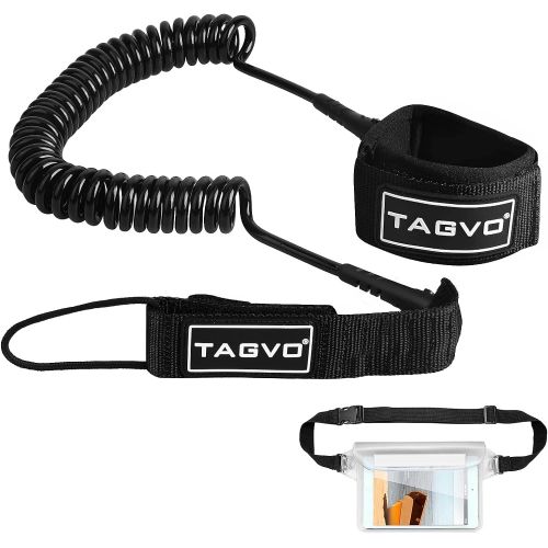  Tagvo Sup Leash Coiled 10 Super Strong 7mm Cord with Waterproof Waist Pouch, Comfortable Padded Neoprene Ankle Cuff Stand up Paddle Board Leash with Double Swivels Anti-rust, Flexi