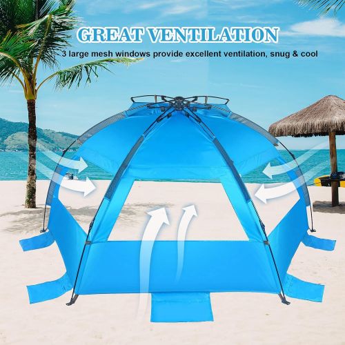  TAGVO Beach Tent, X-Large Pop Up Sun Shelter, Easy Set Up, Portable Instant Beach Canopy Baby Tent, UPF 50+ Sun Protection Good Ventilation 3-4 Person Sun Shade Tent with Ventilati