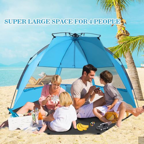  TAGVO Beach Tent, X-Large Pop Up Sun Shelter, Easy Set Up, Portable Instant Beach Canopy Baby Tent, UPF 50+ Sun Protection Good Ventilation 3-4 Person Sun Shade Tent with Ventilati