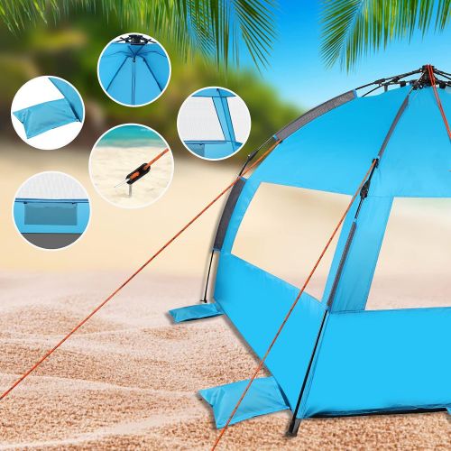  TAGVO Beach Tent, X-Large Pop Up Sun Shelter, Easy Set Up, Portable Instant Beach Canopy Baby Tent, UPF 50+ Sun Protection Good Ventilation 3-4 Person Sun Shade Tent with Ventilati