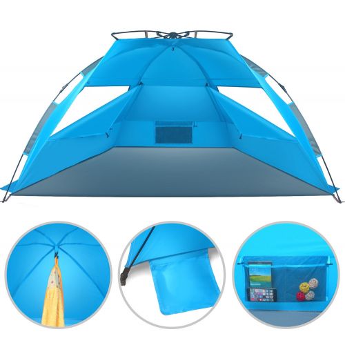  TAGVO Tagvo Pop Up Beach Tent Sun Shelter Easy Set Up Tear Down, Fiberglass Frame Lightweight 4.7lb Compact Instant Beach Canopy, UPF 50+ Sun Protection 3 Zipper Screen Windows Ventilati