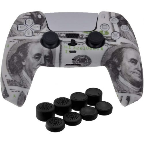  [아마존베스트]TAIFOND PS5 Controller Skins,Water Transfer Printing Dollar Anti-Slip Silicone Case Cover for Playstation 5 Controller, PS5 DualSense Wireless Controller Accessories with 8 Thumb Grip Caps