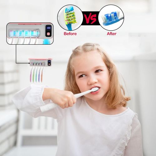  TAISHAN UV Toothbrush Sanitizer Holder，Sterilizer for All Toothbrushes， Toothbrush Holder with Fan Drying,Touch Button Safety for Bathroom Wall Mounted Wireless Charging
