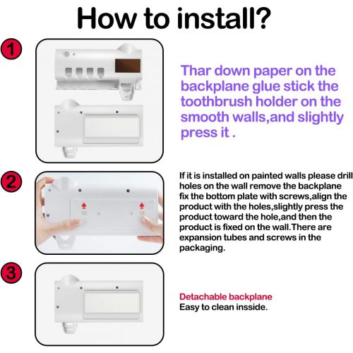  TAISHAN Toothbrush Sanitizer，UV Toothbrush Holder for Electric/Regular Toothbrush, Bathroom Toothbrush Sanitizer with Wall Mount Sticker Plus Toothpaste Dispenser & 4 Toothbrush Sl