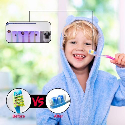  TAISHAN UV Toothbrush Sanitizer Holder，Sterilizer for All Toothbrushes, Wall Mount Sticker Plus Toothpaste Dispenser, Wireless and Long Battery Life for Family Bathroom Kids