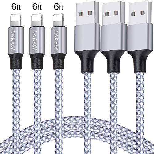  [아마존베스트]TAKAGI iPhone Charger 3PACK 6Feet Extra Long Nylon Braided USB Charging Cable High Speed Connector Data Sync Transfer Cord Compatible with iPhone Xs Max/X/8/7/Plus/6S/6/SE/5S iPad