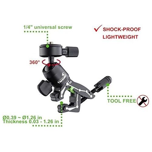  TAKEWAY Clampod, R2 Ingenious Ranger Clamp and T-PH03 Smartphone Holder with V Belt for 4-6 inch Smartphones, Camera Clamp Mount, Compatible with DSLR Camera, and More Action Camer