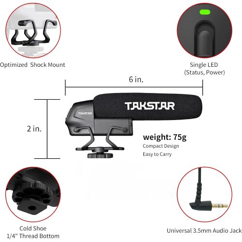  Takstar SGC-600 Camera Microphone, Universal Shotgun Microphone for iPhone, Android Phone, Canon/Nikon/Sony Camera&Camcorder, Video Mic with Shock Mount, Windscreen and 3.5mm Jack
