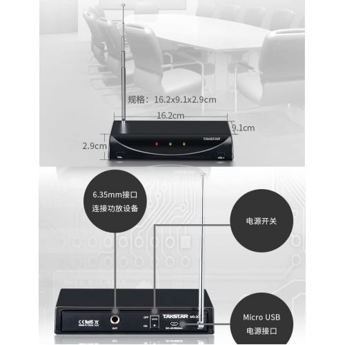  Takstar MS-208W VHF Wireless/Wired Professional Conference Microphone System, Gooseneck Table Desktop Cardioid Condenser Microphone for Meeting, Church, Live Presentation, Speech