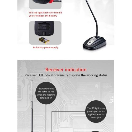  Takstar MS-208W VHF Wireless/Wired Professional Conference Microphone System, Gooseneck Table Desktop Cardioid Condenser Microphone for Meeting, Church, Live Presentation, Speech