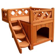 TALVEZ Pet Wooden Cat House Living House Kennel with Balcony Wood Color