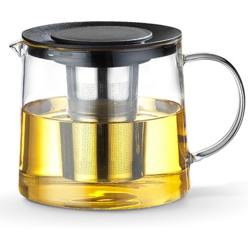  TAMUME 1500ML Schwarz Dauerhaft Glas-Teekessel mit Teekanne-Schutz und Edelstahl-Sieb Geeignet fuer Tee-Brauen