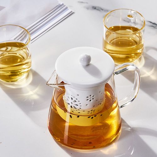  TAMUME 500ml Glas Teekanne mit Porzellan Teekanne Sieb (White)