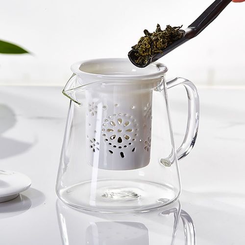  TAMUME 500ml Glas Teekanne mit Porzellan Teekanne Sieb (White)