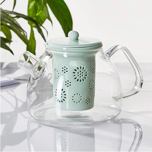  TAMUME 1000ml Glas Teekanne mit Porzellan Teekanne Sieb (Green)