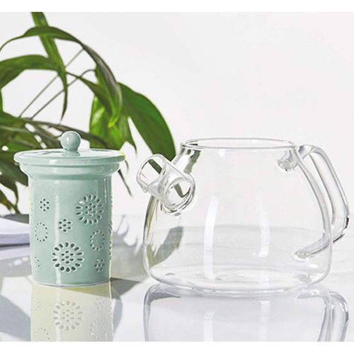  TAMUME 1000ml Glas Teekanne mit Porzellan Teekanne Sieb (Green)