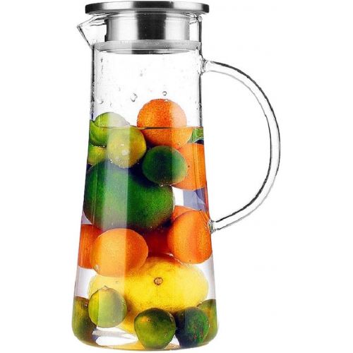  TAMUME 1,5 Liter Wasser Pitcher Obst Wasserkrug mit Edelstahl Deckel und Glas Teekanne mit Infuser