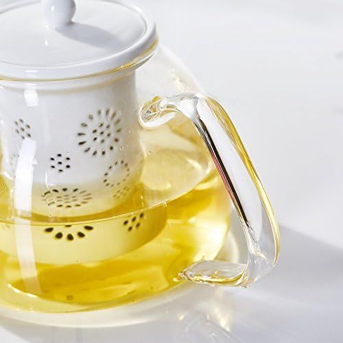  TAMUME 1000ml Glas Teekanne mit Porzellan Teekanne Sieb (White)