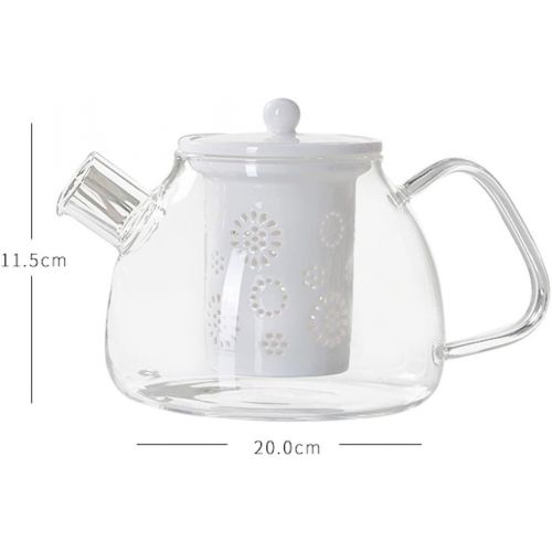  TAMUME 1000ml Glas Teekanne mit Porzellan Teekanne Sieb (White)