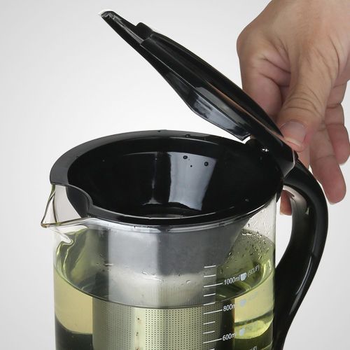  TAMUME 1000ML Schwarz Dauerhaft Glas-Teekessel mit Teekanne-Schutz und Edelstahl-Sieb Geeignet fuer Tee-Brauen (1000ml schwarz)