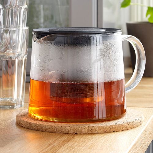  TAMUME 1000ML Schwarz Dauerhaft Glas-Teekessel mit Teekanne-Schutz und Edelstahl-Sieb Geeignet fuer Tee-Brauen (1000ml schwarz)