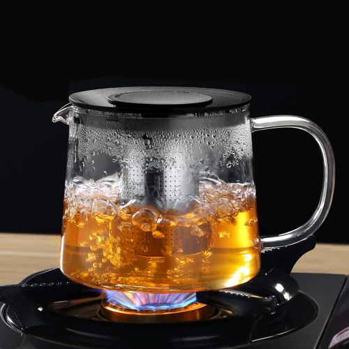  TAMUME 1000ml Boroscilikat Glas Teekanne mit Edelstahl-Sieb und Flachem Deckel mit Sperren Entwurf (1000ml Verschlussdeckel)