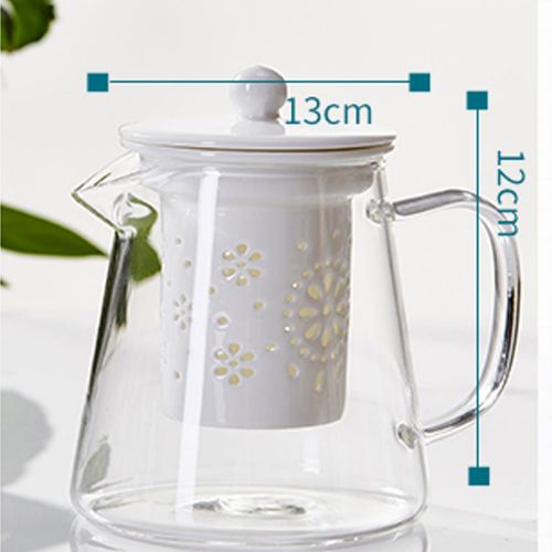  TAMUME 500ml Glas Teekanne mit Porzellan Teekanne Sieb (White)