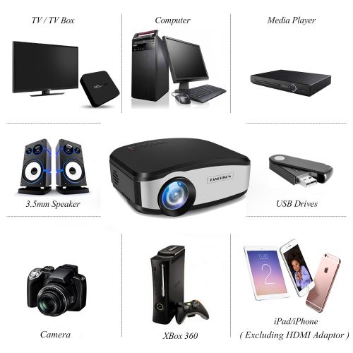  TANGCISON Video Projector,LCD Projector 1500Luminous 160HD 1080P Projector Multimedia Home Theater Movies Projector for Cinema TV Laptop Game with HDMI USB VGA AV Input (Black)