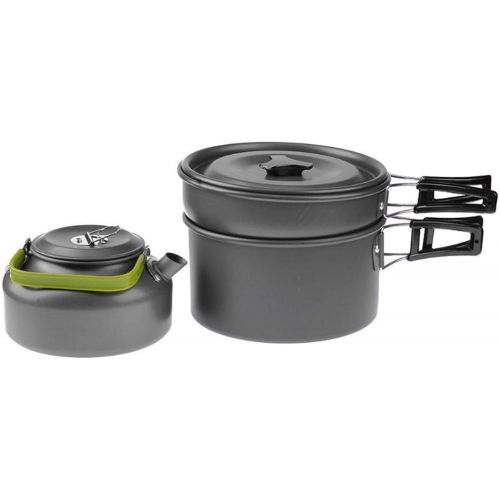  TANGIST 3 Pcs Camping Cookware Mess Kit Outdoor Camping Hiking and Picnic with Kettle Aluminum Lightweight Folding Camping Pots 2-3 Person Campfire for Outdoor Camping Backpacking