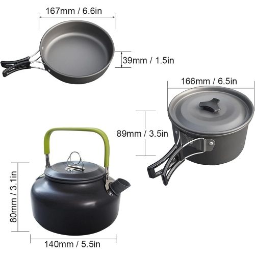  TANGIST 9 Pcs Camping Cookware Mess Kit with Lightweight Pot Folding Camping Pots and Pans Set for 2-3 Person Tank Bracket Fork Spoon Kit for Backpacking Outdoor Camping Hiking and