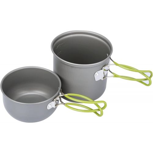  TANGIST 2 Pcs Camping Cookware Mess Kit Camping Cookware with Vented Lids & Foldable Locking Handle Picnic for Backpacking Outdoor Camping Hiking and Picnic Green