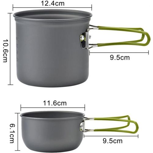  TANGIST 2 Pcs Camping Cookware Mess Kit Camping Cookware with Vented Lids & Foldable Locking Handle Picnic for Backpacking Outdoor Camping Hiking and Picnic Green