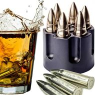 [아마존베스트]TANGRA WHISKEY STONES LARGE 6 LASER ENGRAVED STAINLESS STEEL SILVER BULLETS with Revolver Barrel Base Reusable Chilling Rocks Stone Ice Cubes Chillers Birth Day Gift Set for Fathers Day,