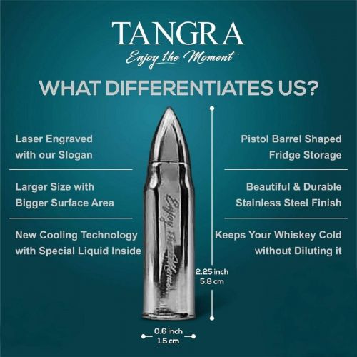  [아마존베스트]TANGRA WHISKEY STONES LARGE 6 LASER ENGRAVED STAINLESS STEEL SILVER BULLETS with Revolver Barrel Base Reusable Chilling Rocks Stone Ice Cubes Chillers Birth Day Gift Set for Fathers Day,