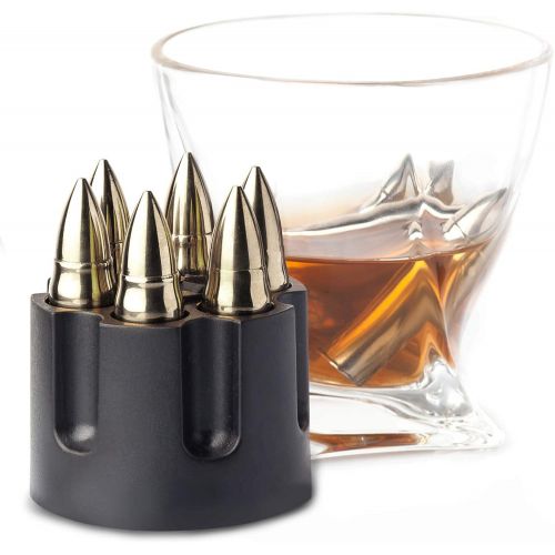  [아마존베스트]TANGRA WHISKEY STONES LARGE 6 LASER ENGRAVED STAINLESS STEEL SILVER BULLETS with Revolver Barrel Base Reusable Chilling Rocks Stone Ice Cubes Chillers Birth Day Gift Set for Fathers Day,