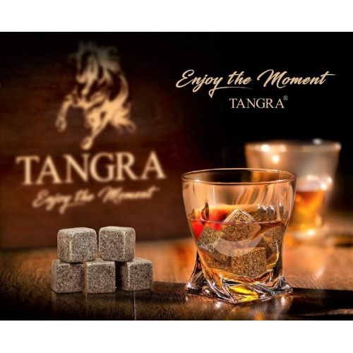  [아마존베스트]TANGRA Whiskey Stones Luxury Gift Set of 8 Granite Ice Cubes Reusable Chilling Rocks + 2 Large Size Scotch Glasses in Wooden Box. Cool Whiskey Gift Sets for Man Dad Father Groomsmen by TA