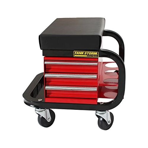  TANKSTORM Creeper Seat Tool Box,3 Drawers Heavy Duty Tool Chest With 4 Rolling Casters-450 Lbs Capacity