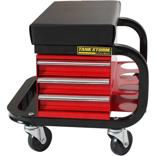  TANKSTORM Creeper Seat Tool Box,3 Drawers Heavy Duty Tool Chest With 4 Rolling Casters-450 Lbs Capacity