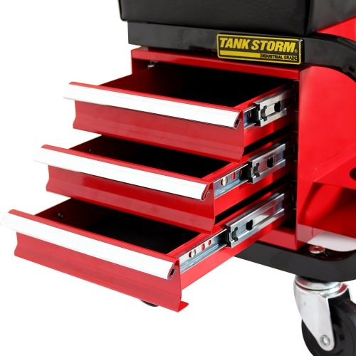  TANKSTORM Creeper Seat Tool Box,3 Drawers Heavy Duty Tool Chest With 4 Rolling Casters-450 Lbs Capacity