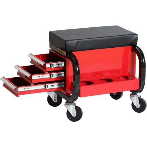  TANKSTORM Creeper Seat Tool Box,3 Drawers Heavy Duty Tool Chest With 4 Rolling Casters-450 Lbs Capacity