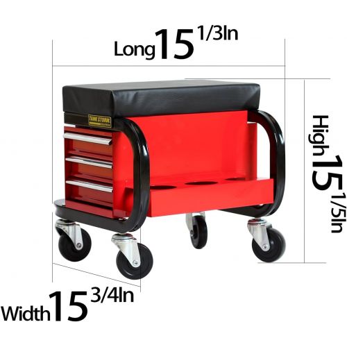  TANKSTORM Creeper Seat Tool Box,3 Drawers Heavy Duty Tool Chest With 4 Rolling Casters-450 Lbs Capacity