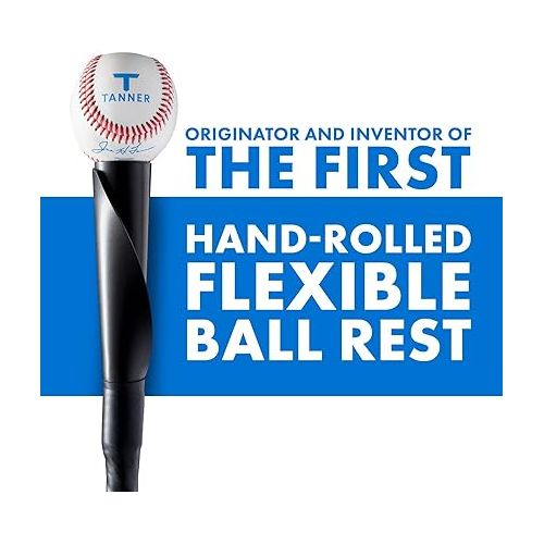  Tanner Tee The Original Professional - Style Baseball Softball Adult Batting Tee with Durable Composite Base, Hand-Rolled Flexible Rubber Ball Rest, Adjustable: 26