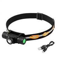 TANSOREN LED Headlamp Flashlight Zoom able USB Rechargeable Waterproof with 18650 Rechargeable Battery