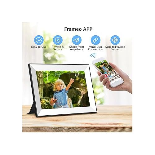  Frameo Digital Picture Frame,WiFi Slideshow Digital Photo Frame with 10.1 Inch IPS Touch Screen,Load from Phone to 32GB Digital Frame,Smart Rotating Pictures via White Electronic Picture Frame,Gift